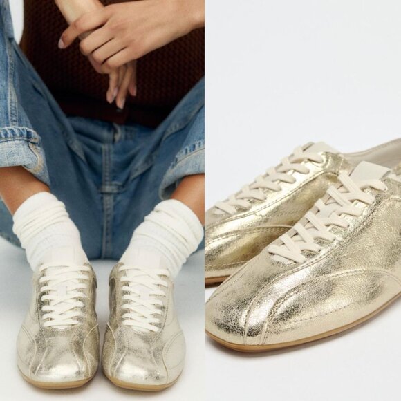 Zara Gold Metallic Sneakers - Picture 1 of 1